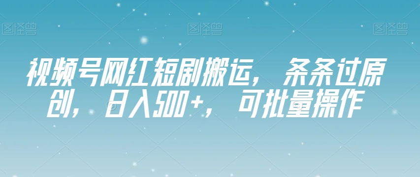 视频号网红短剧搬运，条条过原创，日入500+，可批量操作【揭秘】-淘金日记