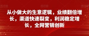 从小做大的生意逻辑，业绩翻倍增长，渠道快速裂变，利润稳定增长，全网营销创新-淘金日记