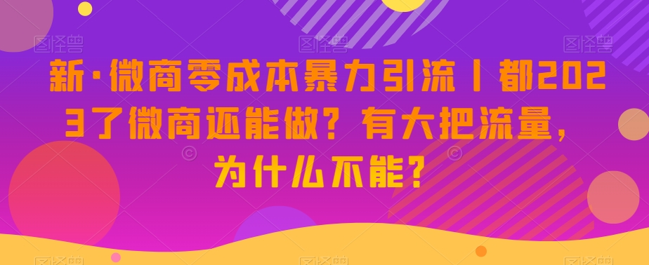 新·微商零成本暴力引流丨都2023了微商还能做?有大把流量,为什么不能?-淘金日记