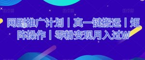 网剧推广计划丨真一键搬运丨矩阵操作丨零粉变现月入过W-淘金日记