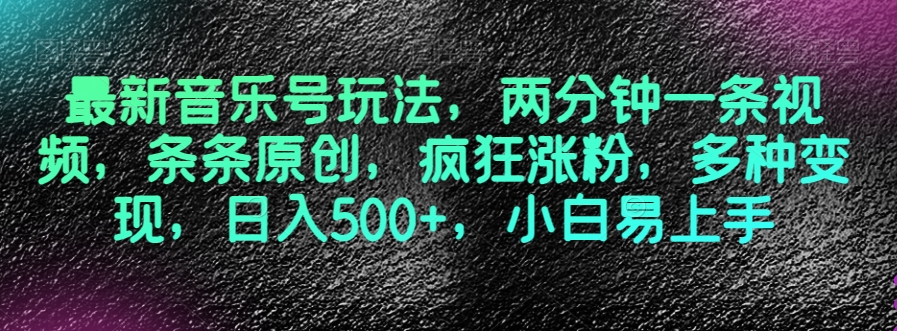 最新音乐号玩法，两分钟一条视频，条条原创，疯狂涨粉，多种变现，日入500+，小白易上手【揭秘】-淘金日记