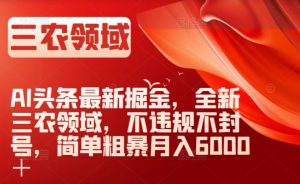 AI头条最新掘金，全新三农领域，不违规不封号，简单粗暴月入6000＋【揭秘】-淘金日记
