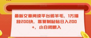 最新文章阅读平台薅羊毛，1万播放200块，靠复制粘贴日入200+，小白闭眼入【揭秘】-淘金日记