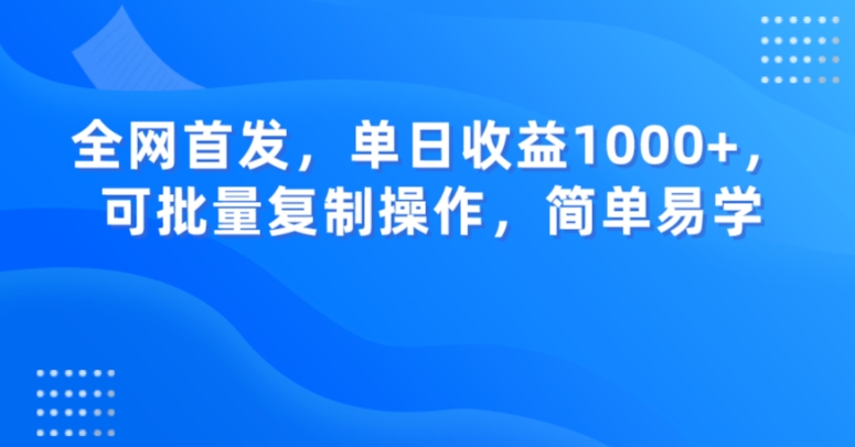 全网首发，单日收益1000+，可批量复制操作，简单易学【揭秘】-淘金日记