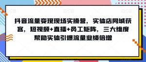 抖音流量变现现场实操营,实体店同城获客,短视频+直播+员工矩阵,三大维度帮助实体引爆流量业绩倍增-淘金日记