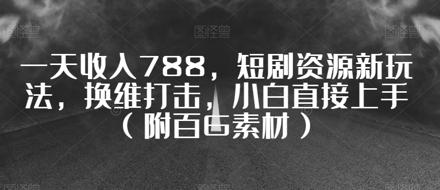 一天收入788,短剧资源新玩法,换维打击,小白直接上手(附百G素材)【揭秘】-淘金日记