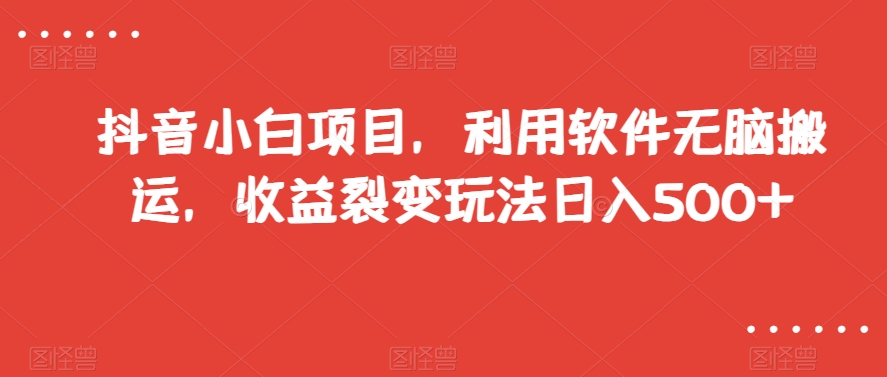 抖音小白项目，利用软件无脑搬运，收益裂变玩法日入500+【揭秘】-淘金日记