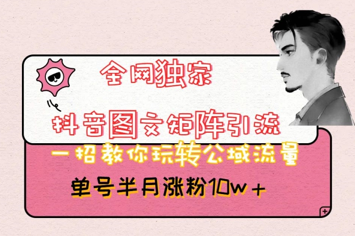 全网独家抖音图文矩阵引流,一招教你玩转公域流量,单号半月涨粉10w+【揭秘】-淘金日记