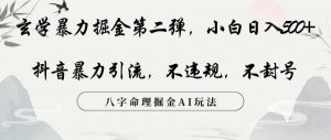 玄学暴力掘金第二弹，小白日入500+，抖音暴力引流，不违规，术封号，八字命理掘金AI玩法【揭秘】-淘金日记