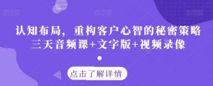 认知布局，重构客户心智的秘密策略三天音频课+文字版+视频录像-淘金日记