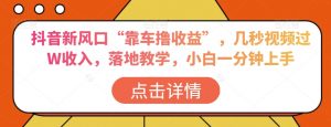 抖音新风口“靠车撸收益”，几秒视频过W收入，落地教学，小白一分钟上手【揭秘】-淘金日记