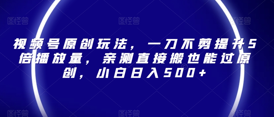 视频号原创玩法,一刀不剪提升5倍播放量,亲测直接搬也能过原创,小白日入500+【揭秘】-淘金日记