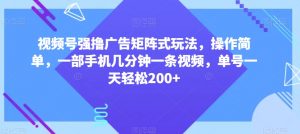 视频号强撸广告矩阵式玩法，操作简单，一部手机几分钟一条视频，单号一天轻松200+【揭秘】-淘金日记