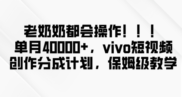 老奶奶都会操作，新平台无脑操作，单月40000+，vivo短视频创作分成计划【揭秘】-淘金日记