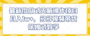 最新傻瓜式无脑操作项目月入1w+，多多视频带货保姆式教学【揭秘】-淘金日记