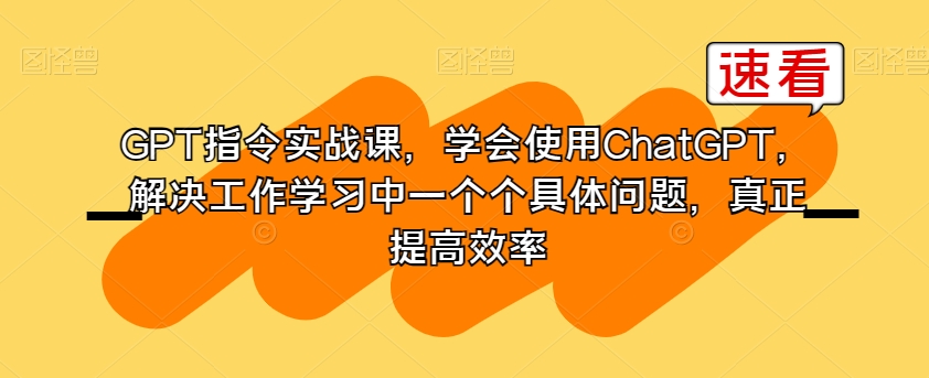 GPT指令实战课，学会使用ChatGPT，解决工作学习中一个个具体问题，真正提高效率-淘金日记