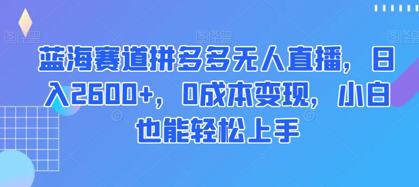 蓝海赛道拼多多无人直播,日入2600+,0成本变现,小白也能轻松上手【揭秘】-淘金日记