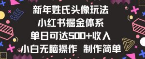 新年姓氏头像新玩法，小红书0-1搭建暴力掘金体系，小白日入500零花钱【揭秘】-淘金日记