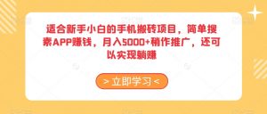适合新手小白的手机搬砖项目，简单搜素APP赚钱，月入5000+稍作推广，还可以实现躺赚【揭秘】-淘金日记