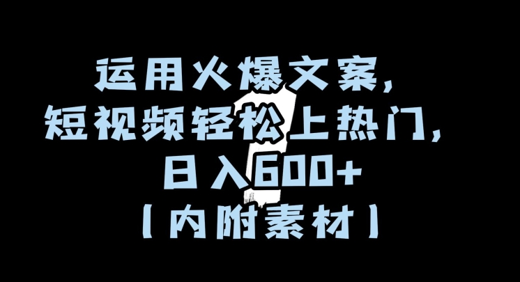 运用火爆文案,短视频轻松上热门,日入600+(内附素材)【揭秘】-淘金日记