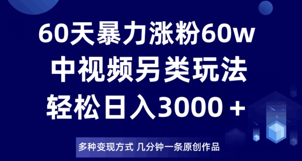 60天暴力涨粉60W,中视频另类玩法,日入3000+,几分钟一条原创作品多种变现方式-淘金日记