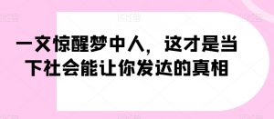 一文惊醒梦中人，这才是当下社会能让你发达的真相【公众号付费文章】-淘金日记