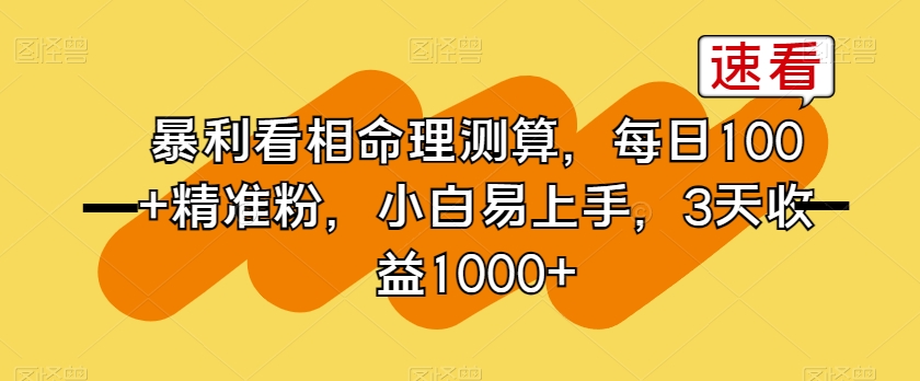 暴利看相命理测算,每日100+精准粉,小白易上手,3天收益1000+【揭秘】-淘金日记