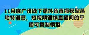 11月底广州线下课抖音直播模型落地特训营，短视频锤爆直播间的平播可复制模型-淘金日记