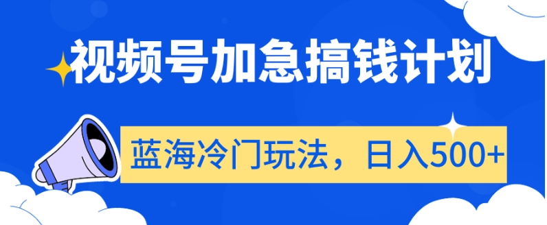 视频号加急搞钱计划，蓝海冷门玩法，日入500+【揭秘】-淘金日记