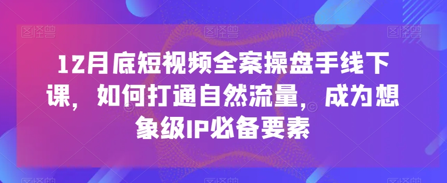 12月底短视频全案操盘手线下课,如何打通自然流量,成为想象级IP必备要素-淘金日记