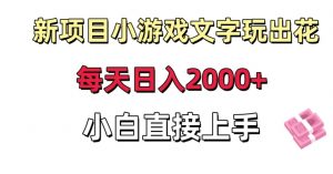 新项目小游戏文字玩出花日入2000+，每天只需一小时，小白直接上手【揭秘】-淘金日记