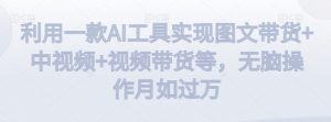 利用一款AI工具实现图文带货+中视频+视频带货等,无脑操作月如过万【揭秘】-淘金日记