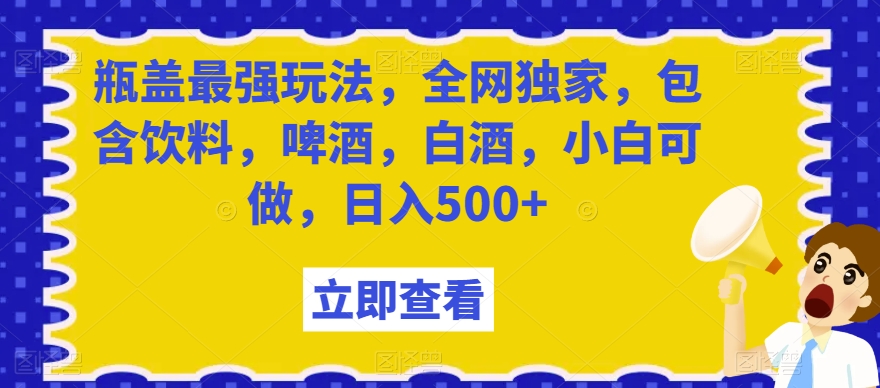 瓶盖最强玩法，全网独家，包含饮料，啤酒，白酒，小白可做，日入500+【揭秘】-淘金日记