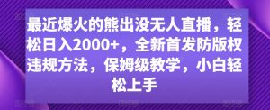 最近爆火的熊出没无人直播，轻松日入2000+，全新首发防版权违规方法【揭秘】-淘金日记