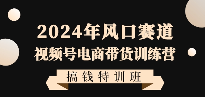 2024年风口赛道视频号电商带货训练营搞钱特训班，带领大家快速入局自媒体电商带货-淘金日记
