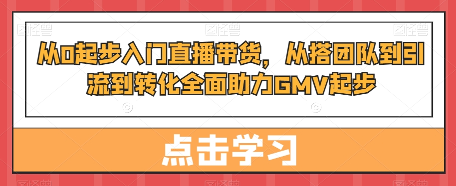 从0起步入门直播带货，​从搭团队到引流到转化全面助力GMV起步-淘金日记