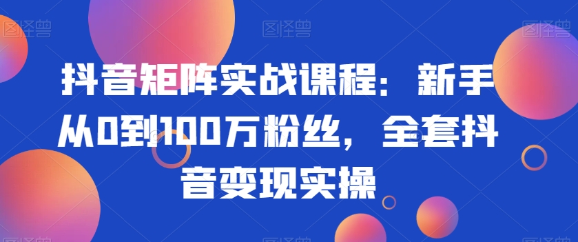 抖音矩阵实战课程:新手从0到100万粉丝,全套抖音变现实操-淘金日记