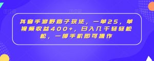 抖音手游野路子玩法,一单25,单视频收益400+,日入几千轻轻松松,一部手机即可操作【揭秘】-淘金日记
