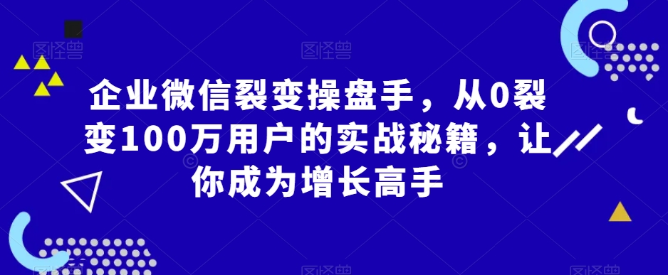 企业微信裂变操盘手，从0裂变100万用户的实战秘籍，让你成为增长高手-淘金日记