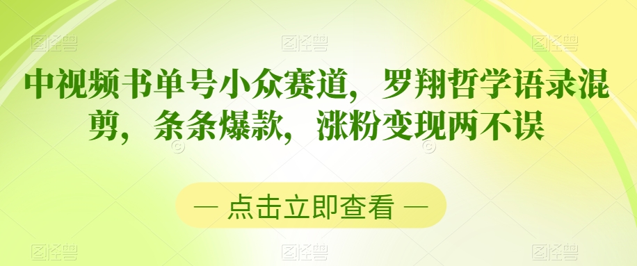 中视频书单号小众赛道,罗翔哲学语录混剪,条条爆款,涨粉变现两不误【揭秘】-淘金日记