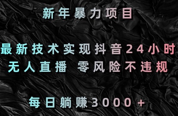 新年暴力项目,最新技术实现抖音24小时无人直播,零风险不违规,每日躺赚3000+【揭秘】-淘金日记