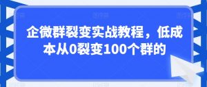 企微群裂变实战教程，低成本从0裂变100个群的-淘金日记