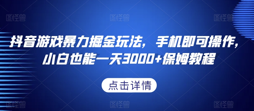 抖音游戏暴力掘金玩法，手机即可操作，小白也能一天3000+保姆教程【揭秘】-淘金日记
