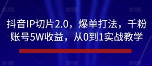 抖音IP切片2.0,爆单打法,千粉账号5W收益,从0到1实战教学【揭秘】-淘金日记