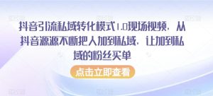 抖音引流私域转化模式1.0现场视频，从抖音源源不断把人加到私域，让加到私域的粉丝买单-淘金日记