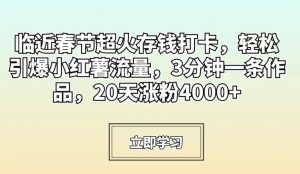 临近春节超火存钱打卡，轻松引爆小红薯流量，3分钟一条作品，20天涨粉4000+【揭秘】-淘金日记