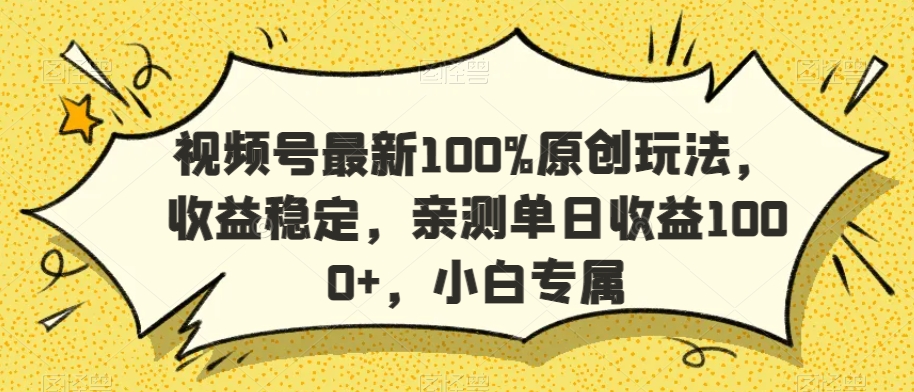视频号最新100%原创玩法，收益稳定，亲测单日收益1000+，小白专属【揭秘】-淘金日记