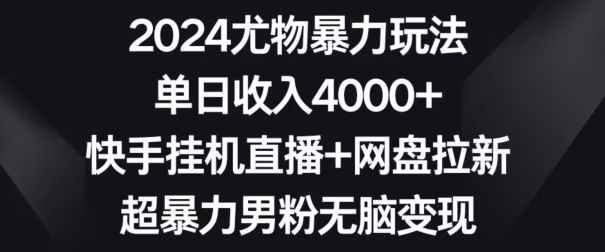 2024尤物暴力玩法,单日收入4000+,快手挂机直播+网盘拉新,超暴力男粉无脑变现【揭秘】-淘金日记