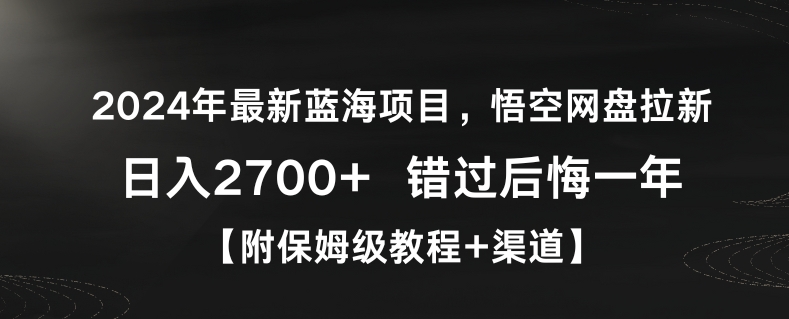 2024年最新蓝海项目,悟空网盘拉新,日入2700+错过后悔一年【附保姆级教程+渠道】【揭秘】-淘金日记