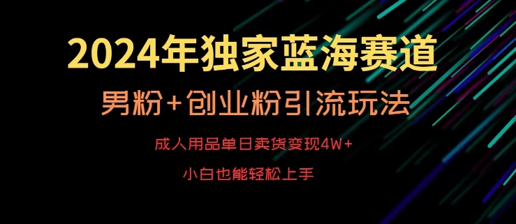 2024年独家蓝海赛道，成人用品单日卖货变现4W+，男粉+创业粉引流玩法，不愁搞不到流量【揭秘】-淘金日记